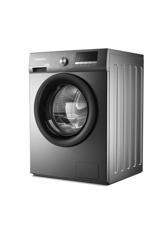 Tornado Front Load Washing Machine 8kg, BLDC Inverter Motor, 1200 RPM, Smart Water Saving, 15 Care Programs & Drum Clean, Child Lock, Metallic Grey, TWX-FV812GOSSK.